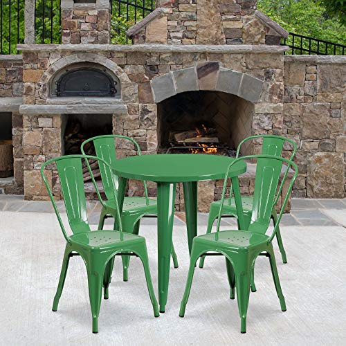 Flash Furniture Dalton Commercial Grade 30" Round Black-Antique Gold Metal Indoor-Outdoor Table Set With 4 Cafe Chairs