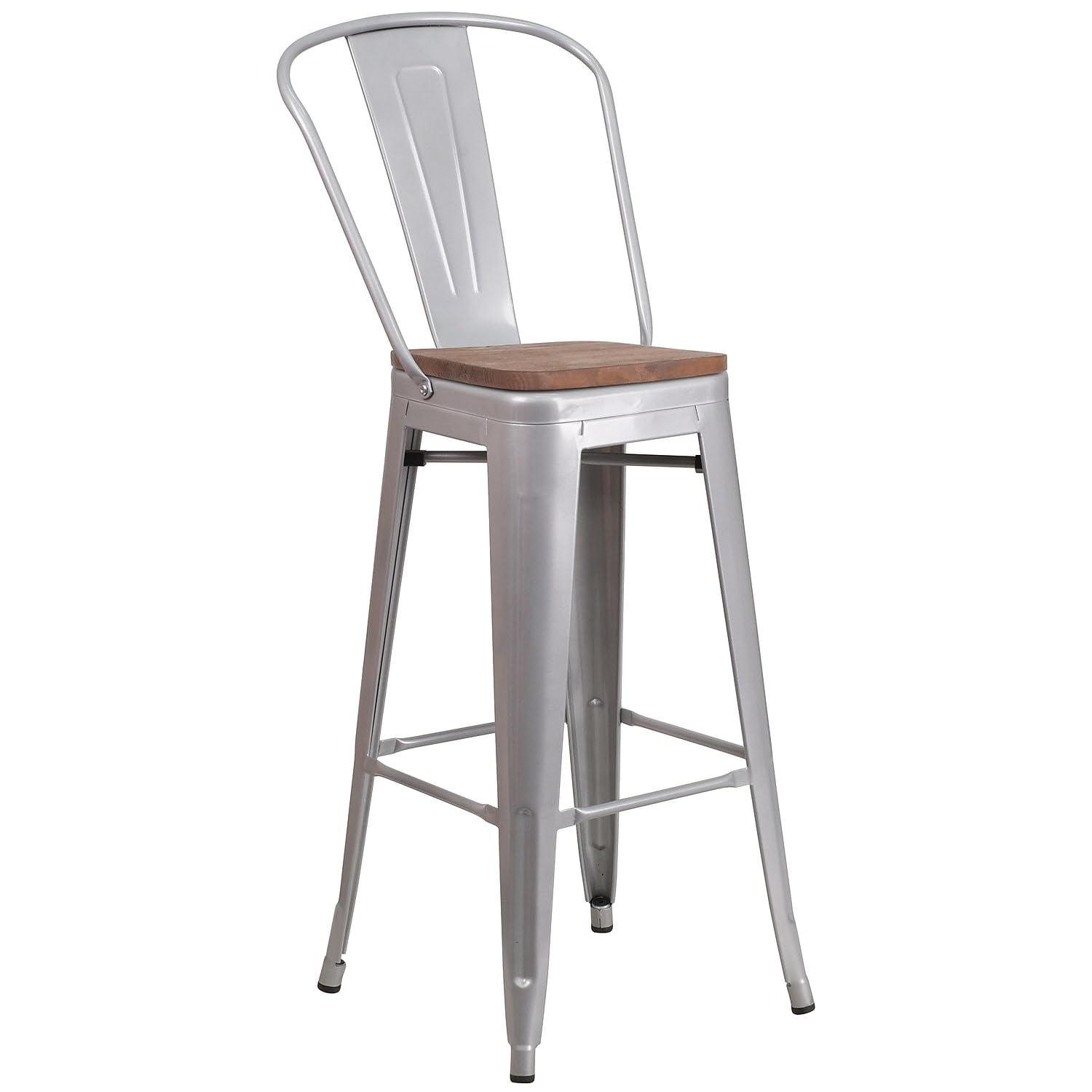 Flash Furniture Carly 24 High Crystal Teal-Blue Metal Counter Height Stool with Back and Wood Seat