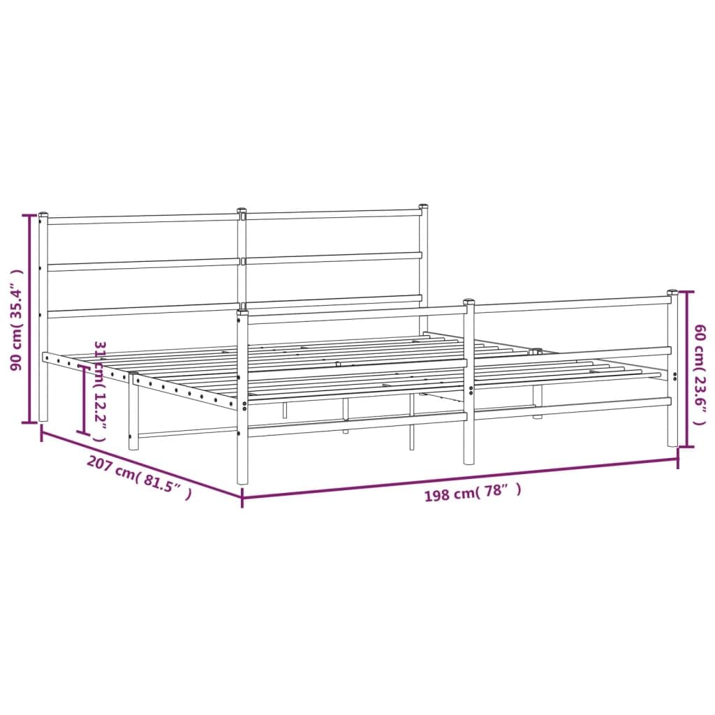 vidaXL King Size Black Metal Bed Frame - Powder-Coated Steel with Headboard, Footboard, Slat Base, and Under-Bed Storage Space