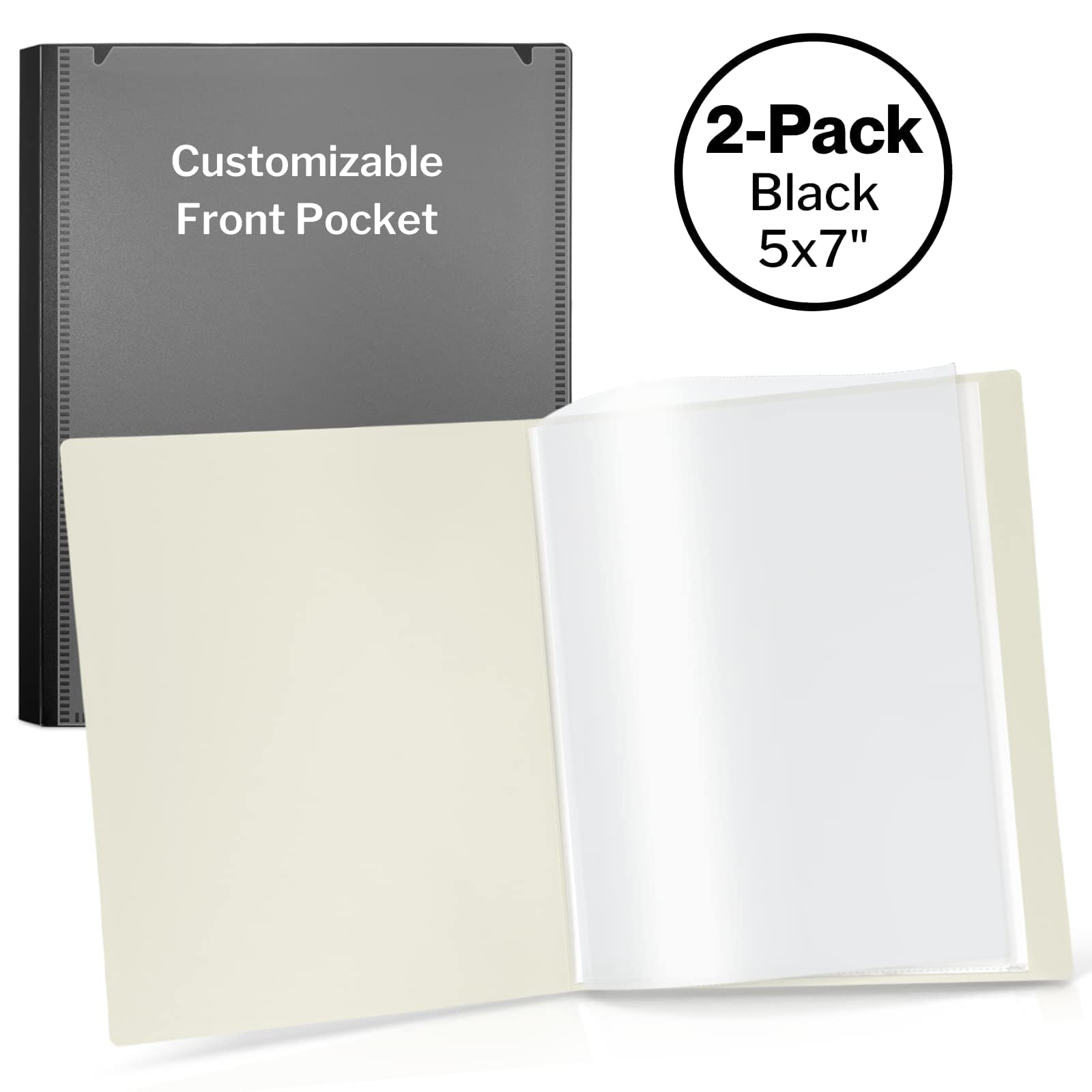 CRANBURY Small Picture Book for 5x7 Photos, Art Portfolio Binder, Black, 2 Pack, Customizable Cover, 24 Pages Hold 48 Pictures