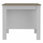 HomeRoots White - Light Oak Particle Board Light Oak and White Kitchen Island with Three Storage Shelves