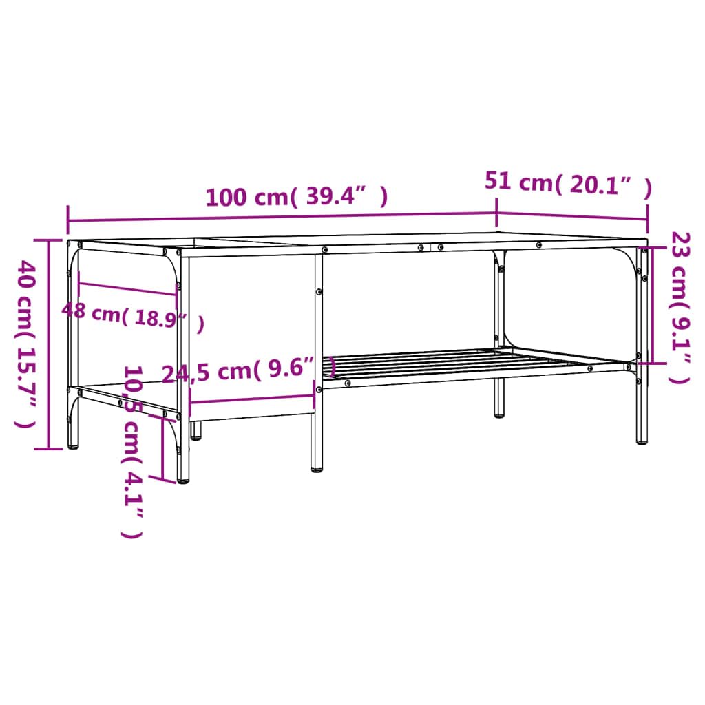 vidaXL Black Coffee Table with Rack - Elegant Sofa Table for Living Room with Side Storage Rack and Adjustable Feet - Engineered Wood and Metal Frame.