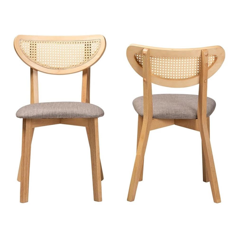 Baxton Studio Dannell Mid-Century Modern Grey Fabric and Natural Oak Finished Wood 2-Piece Dining Chair Set
