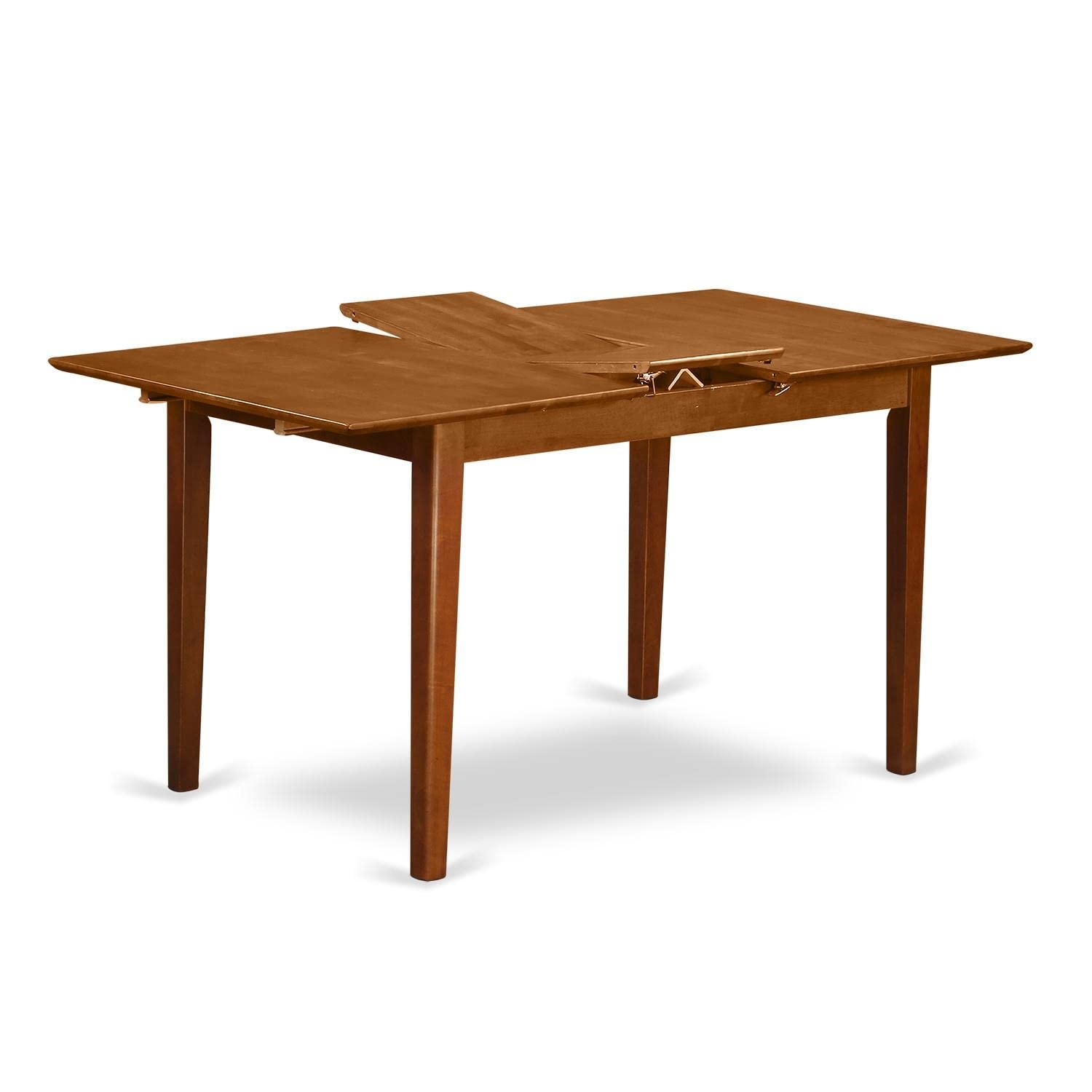 East West Furniture PSML5-SBR-C 5 Piece Modern Dining Table Set Includes a Rectangle Wooden Table with Butterfly Leaf and 4 Linen Fabric Dining Room Chairs, 32x60 Inch, Saddle Brown