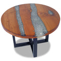 vidaXL Teak Resin Coffee Table - Solid Round Multicolor Tabletop with Clear Lacquer Finish - Urban Industrial Coffee/Low Table - Mango Wood Base