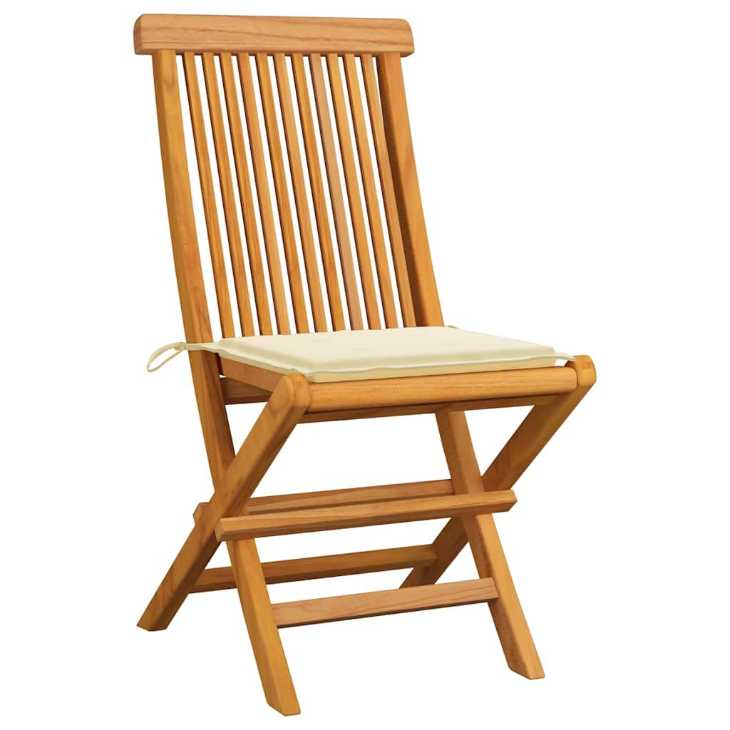 vidaXL Patio Chairs with Cream Cushions - Solid Teak Wood Construction - Lightweight, Foldable Design - Includes Polyester Seat Cushions - Ideal for Garden, Patio, Deck Usage