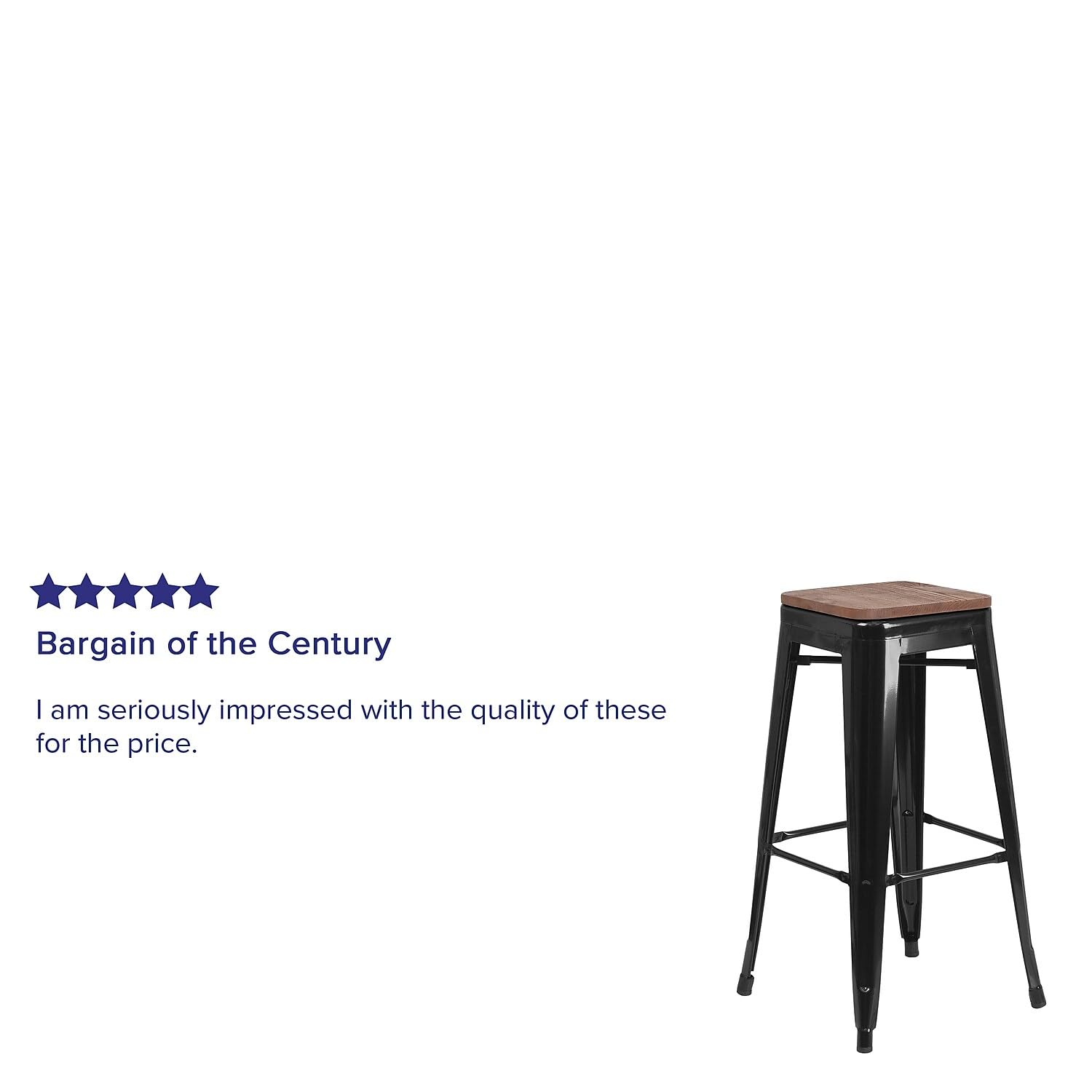 Flash Furniture Lily 30" High Backless Black Metal Barstool with Square Wood Seat
