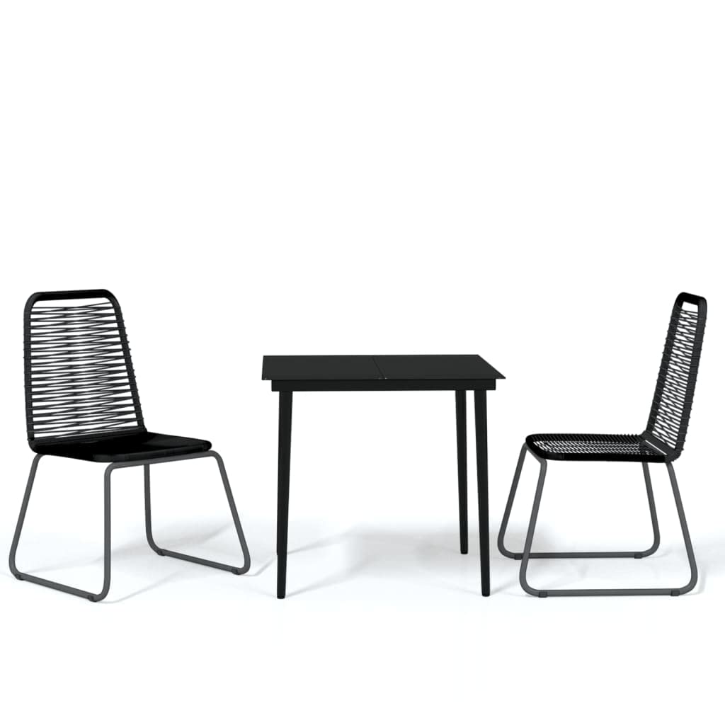 vidaXL Patio Dining Set 3 Piece - Black Steel Frame & Glass Tabletop, PE Rattan Chairs - Weather-Resistant, Easy-to-Clean - 31.5"x31.5" Table
