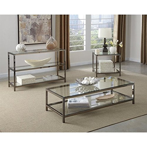 Coaster Furniture 2-Shelf Sofa Table Black Nickel and Clear 720229