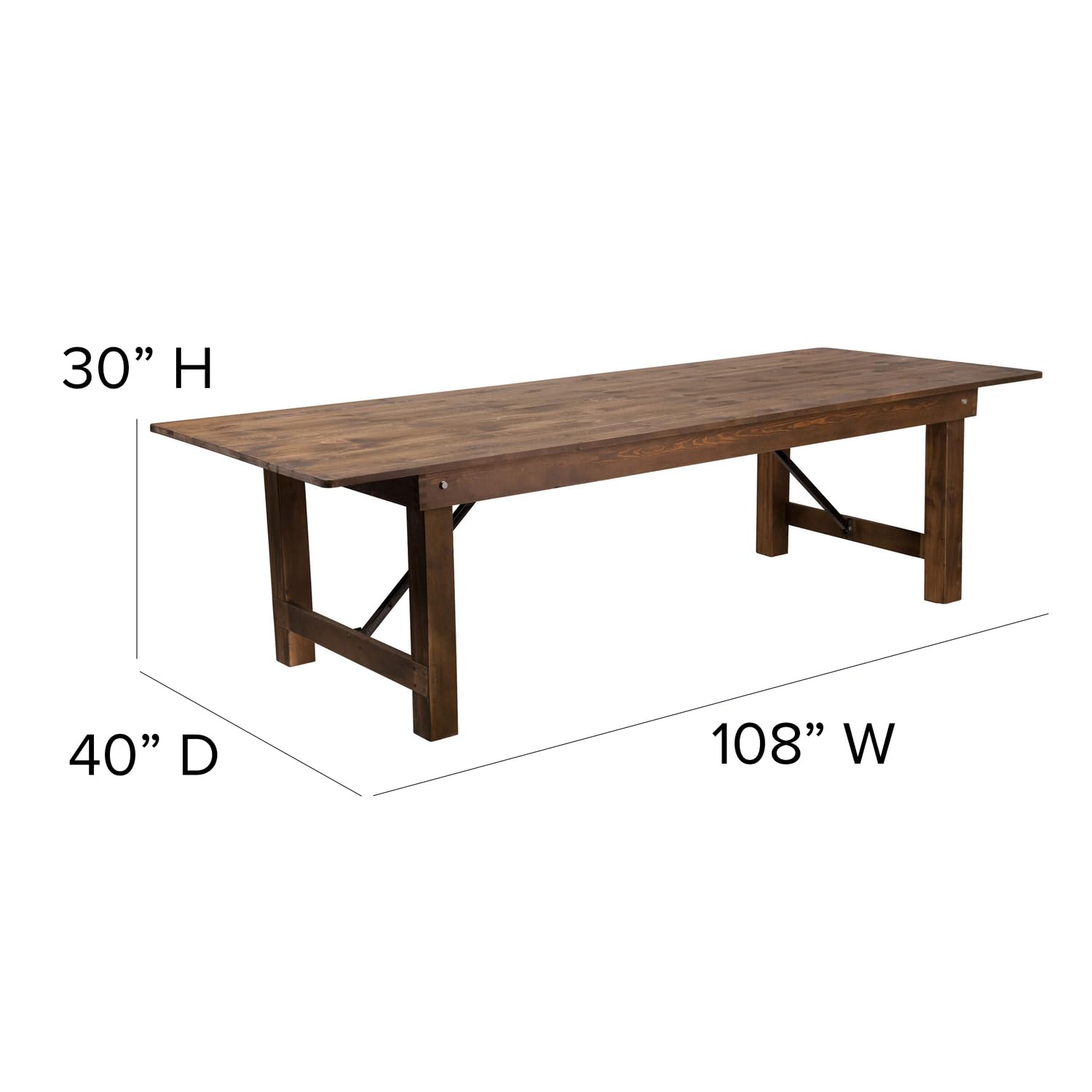 Flash Furniture HERCULES Series 9' x 40'' Antique Rustic Folding Farm Table Set with 10 Cross Back Chairs and Cushions