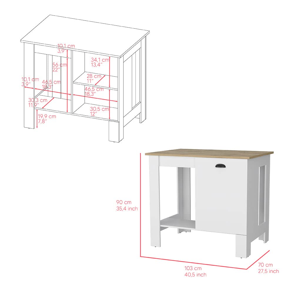 Kitchen Island, Shoproni, White -White -Kitchen