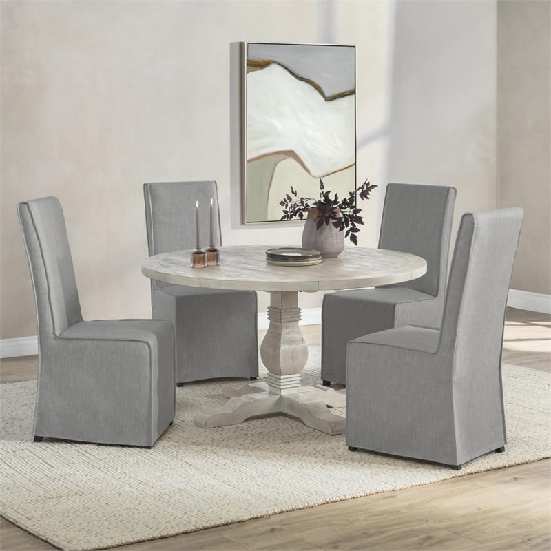 Kosas Home Quincy 55&Quot; Round Solid Pine Wood Dining Table In Nordic Ivory