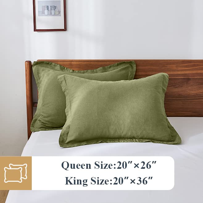 Simple&Opulence 100% Belgian Linen Pillow Shams -Set Of 2, Standard Size - Basic Style Breathable Pure Linen Suitable For Home - Soft Durable Envelope Closure Pillowcases (20''X 26'', Olive Green)
