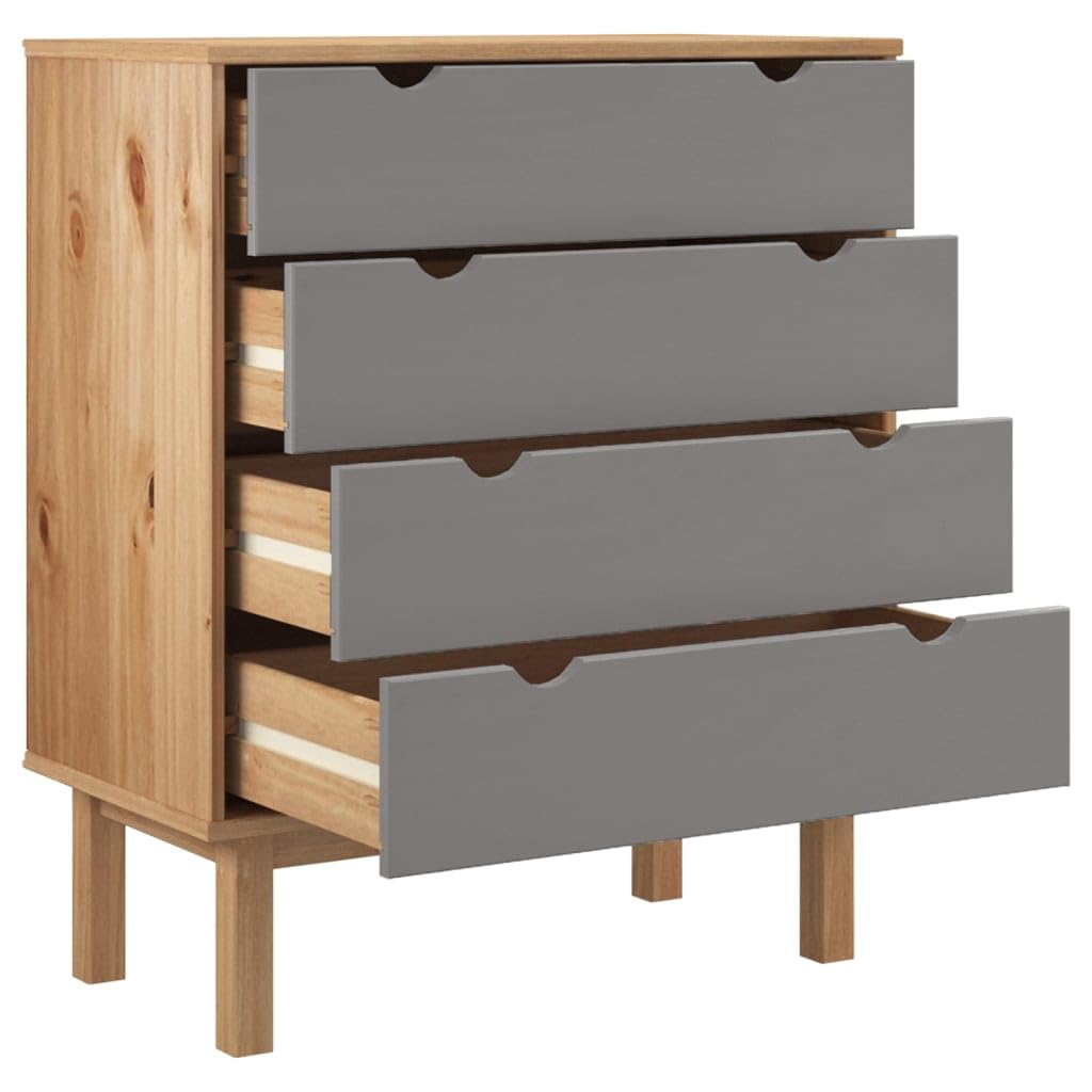 vidaXL Solid Wood Pine Drawer Cabinet OTTA – Scandinavian Style, Brown & Gray, Ample Storage Space, Stable Frame, with Wall Attachment Device