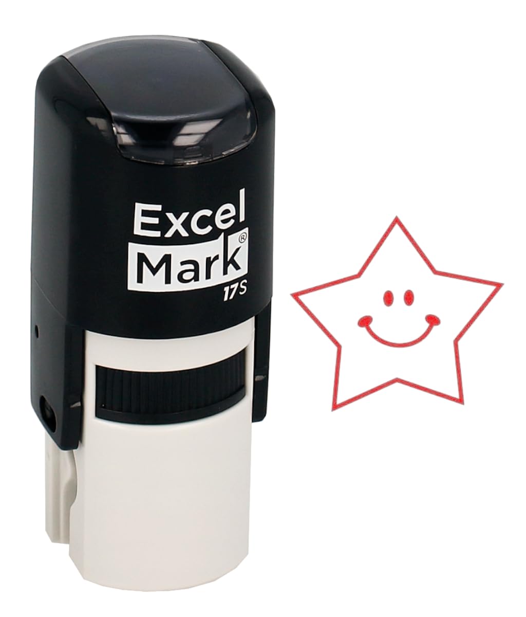 Round Teacher Stamp - Happy Star - Red Ink