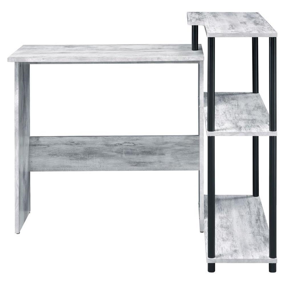 Acme Ievi Wooden Top Writing Desk with Bookcase in Antique White and Black