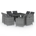 vidaXL Patio Dining Set 9 Piece with Cushions Garden Outdoor Terrace Balcony Dinner Table and Chair Seat Seating Furniture Poly Rattan Gray