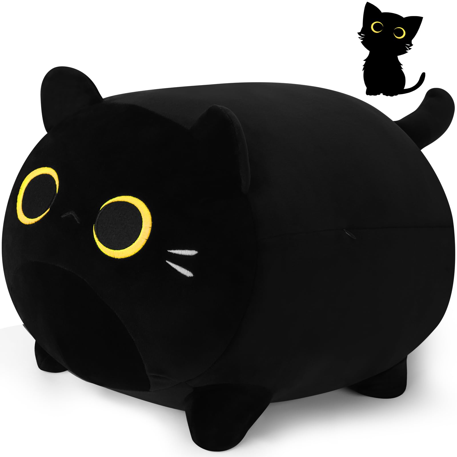 Black Cat Plush Pillows-16' Black Cat Plushies, Gold Eyes Black Cat Plush, Cat Anime Plush Cute Plush Cat Plushie Stuffed Cat S
