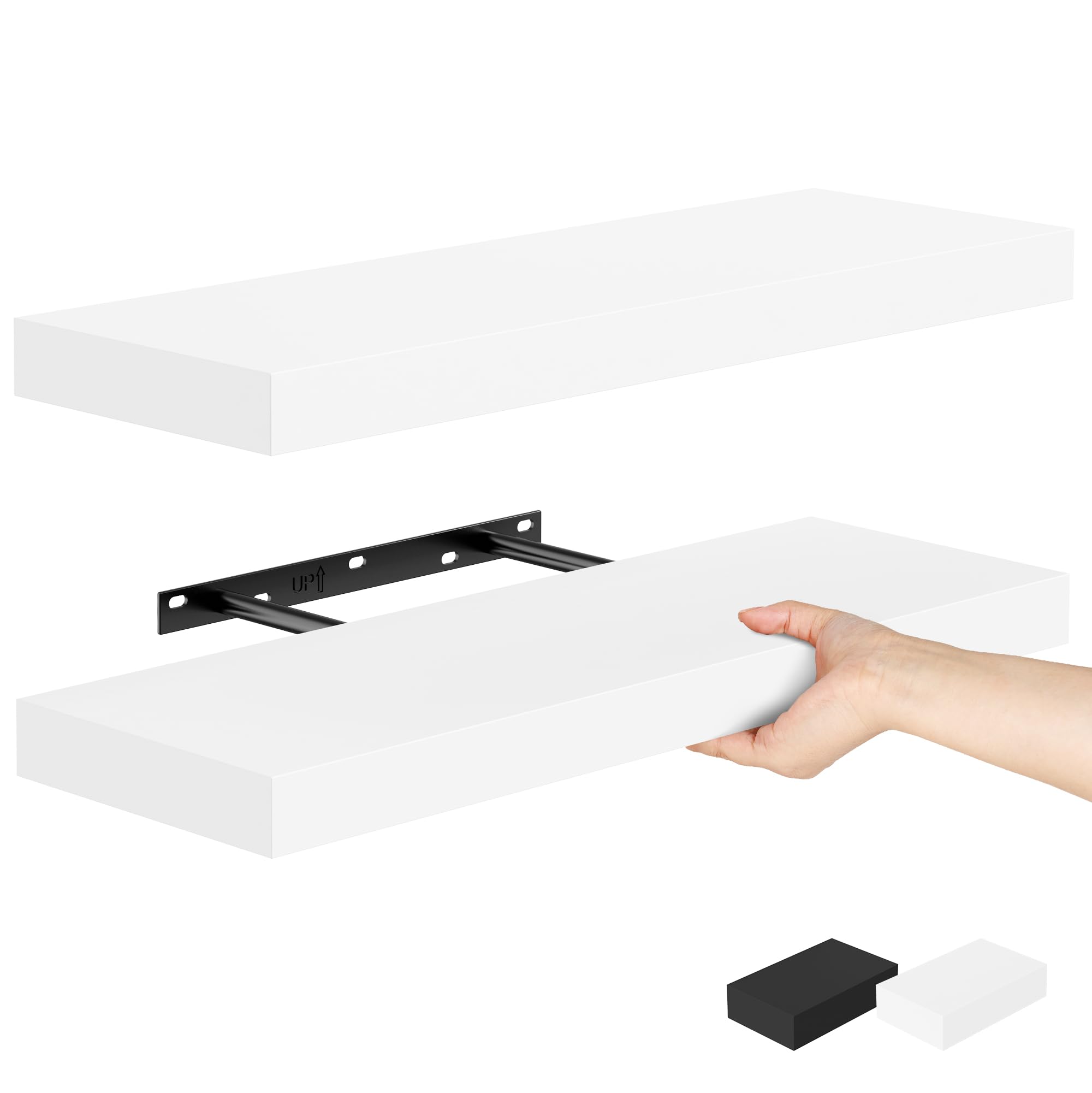 Bellsal Floating Shelves for Wall, White Engineered Wood Wall Shelf Set of 2, 24'' Wall Mounted Floating Shelf for Kitchen, Livi