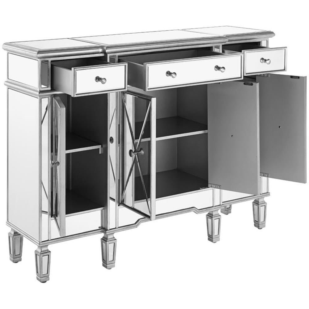 Elegant Decor Contempo 4 Door 48" Mirrored Sideboard in Antique Silver