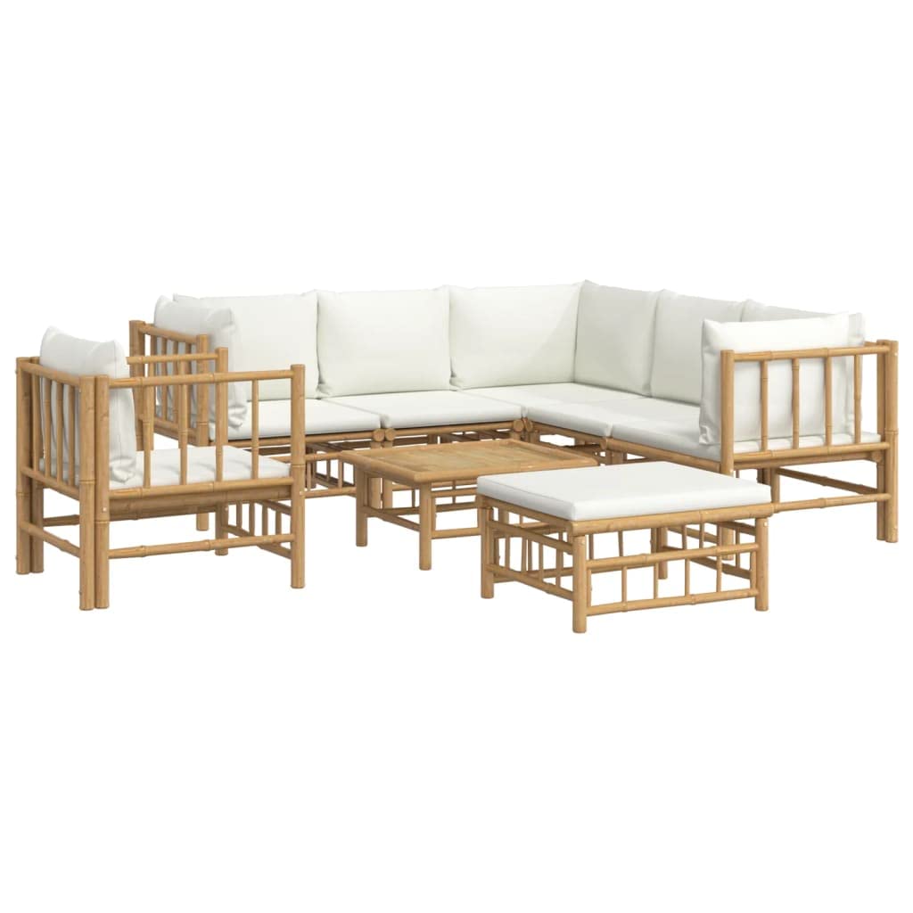 vidaXL 8 Piece Patio Lounge Set with Cream White Cushions Bamboo