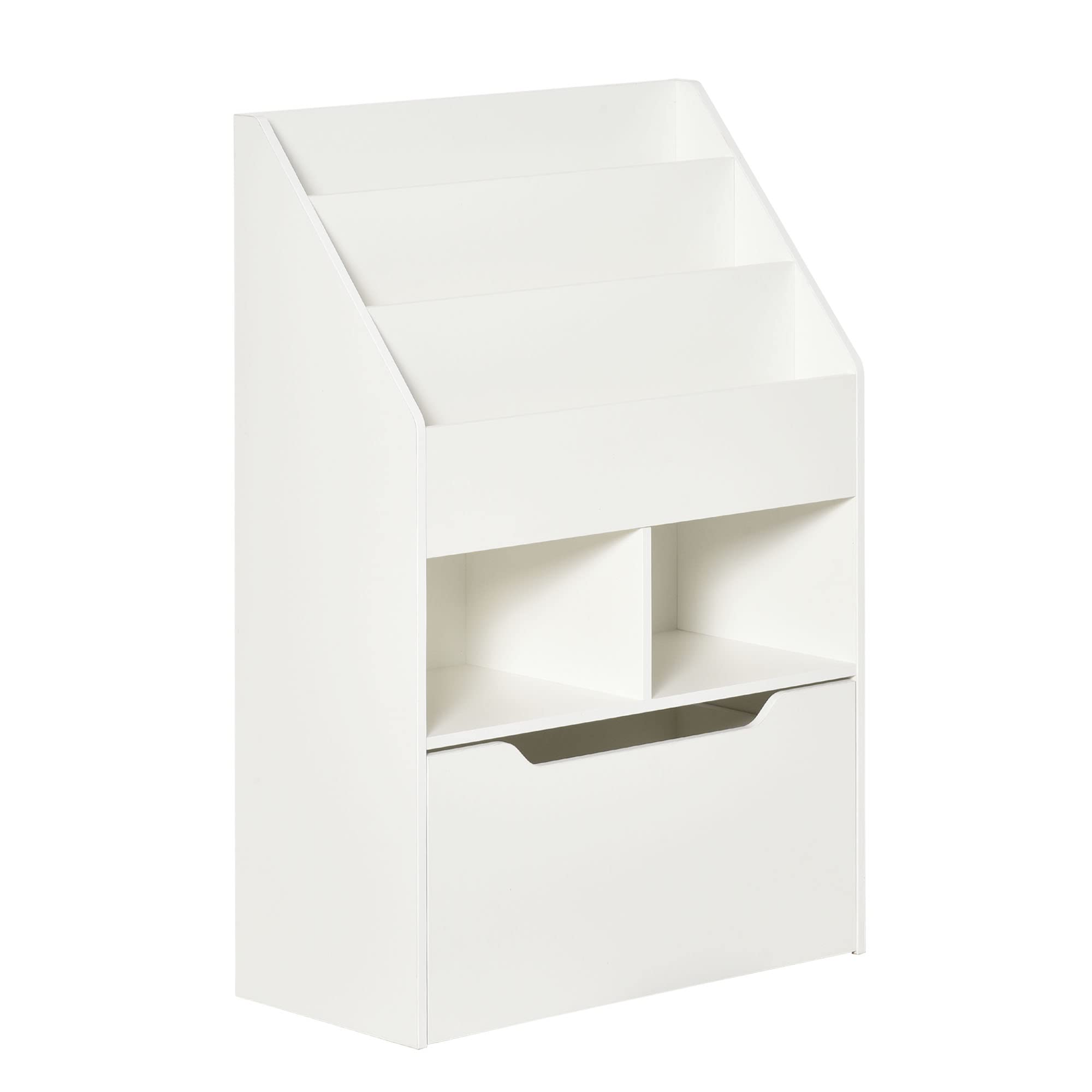 HOMCOM Kids Bookcase Multi-Shelf Rack Organizer with Storage Drawer for Books, Playroom, White