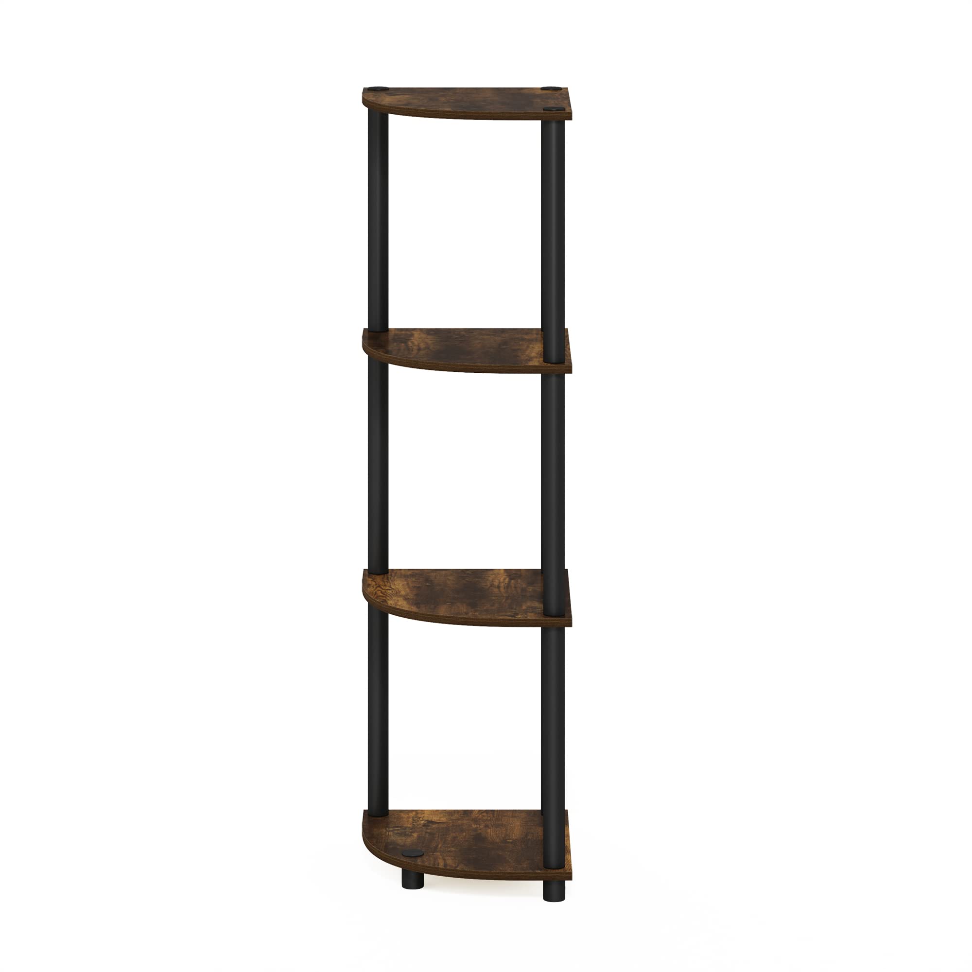 Furinno Turn-N-Tube 4-Tier Corner Display Rack Multipurpose Shelving Unit, Round, Amber Pine/Black