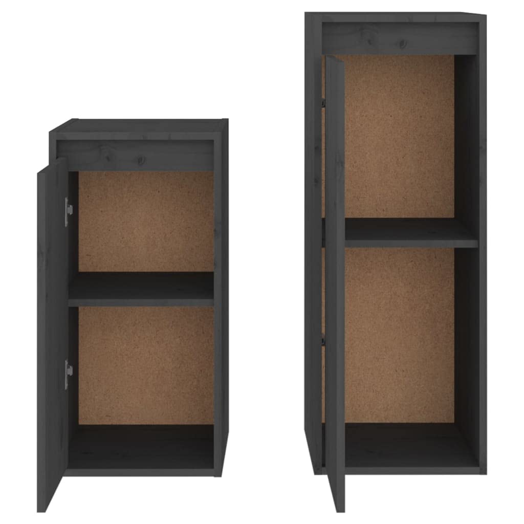 vidaXL Solid Pinewood TV Stands 2 Pcs - Wall Units for Storage - Gray Television Cabinets - Easy to Clean Units with Trendy Design