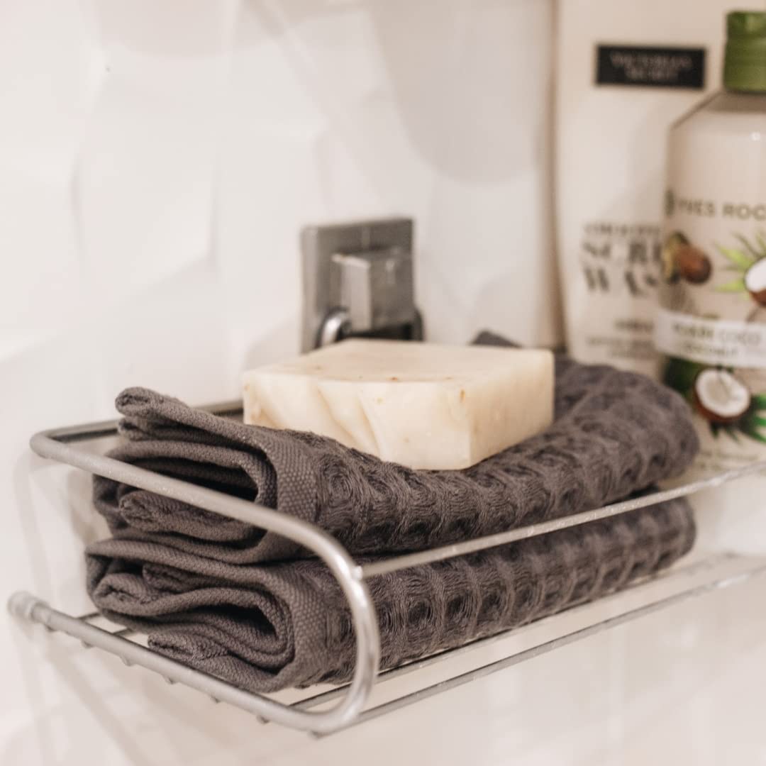 Sea Me At Home Waffle Washcloth Set, 100% Cotton (4 Pcs Washcloth 13X13 Inches, Charcoal)