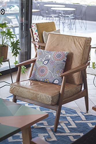 HomeRoots Red, Orange, Blue, Green On Gray Broadcloth 20â€ Gray Pink Floral Indoor Outdoor Throw Pillow