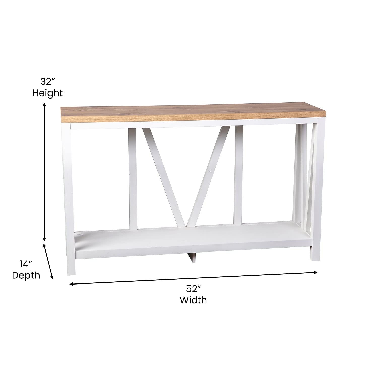 Flash Furniture Charlotte Farmhouse 2-Tier Console Table - Brushed Wash Finish Engineered Wood Frame - Warm Oak Finish Tabletop - For Entryway or Living Room