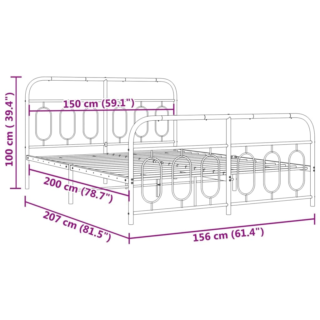vidaXL Metal Bed Frame with Headboard/Footboard - Modern Black Double Bed, Steel Frame 59.1"x78.7", 81.5"x61.4"x39.4", Bedroom Furniture