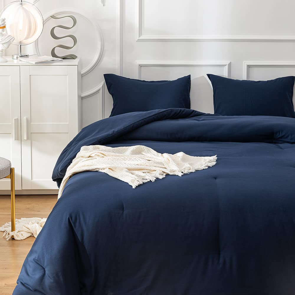 Karever Navy Comforter Full Size Navy Blue Bedding Set Dark Navy Blue Comforter Set 3 Pieces 1 Comforter With 2 Pillowcases