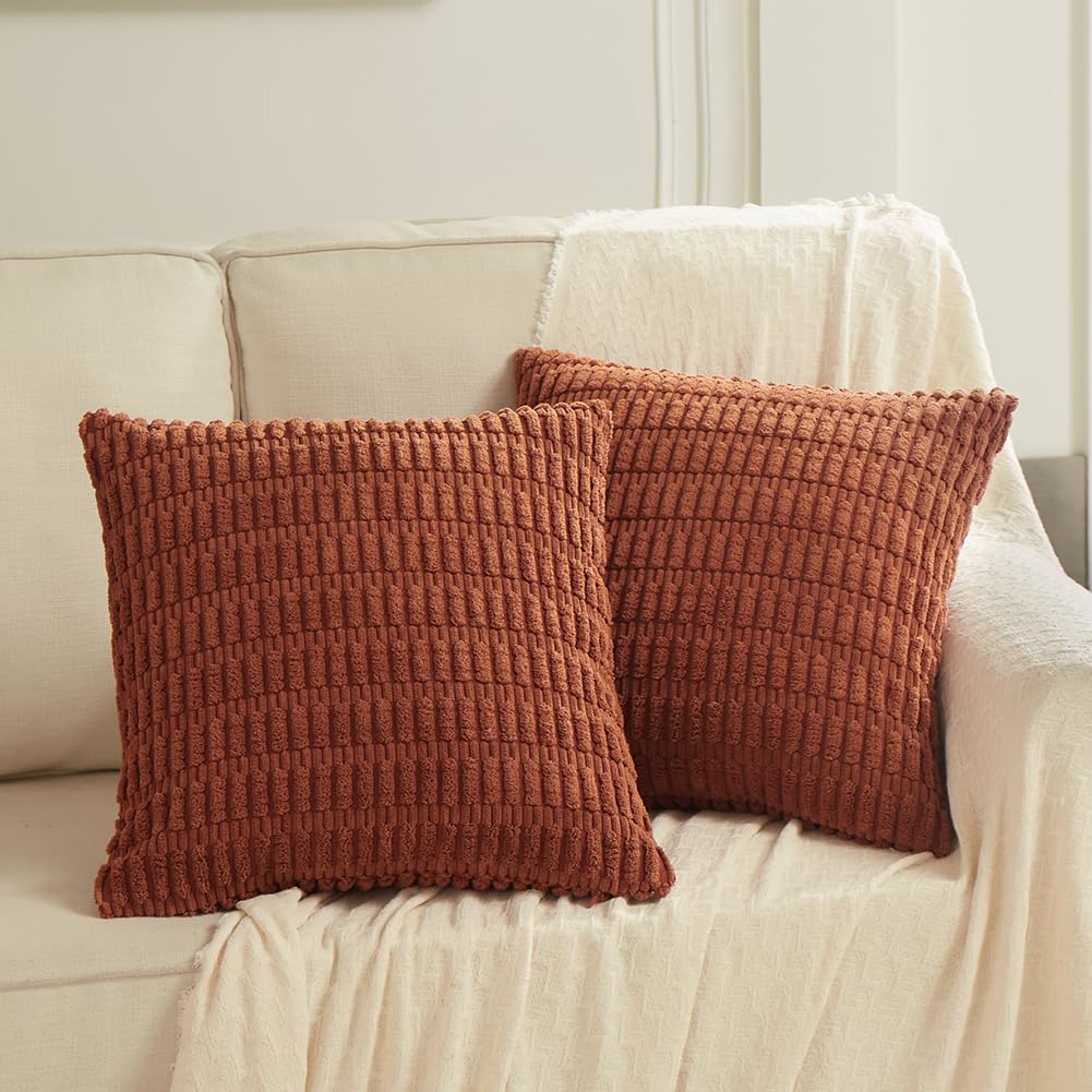 Fancy Homi 2 Packs Rust Decorative Throw Pillow Covers 16X16 Inch For Couch Bed Sofa, Modern Farmhouse Boho Home Decor, Soft Cut