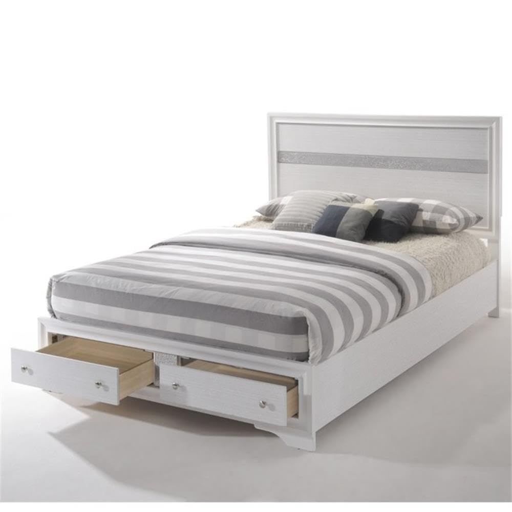 Acme Naima Eastern King Wooden Bed with Storage in White