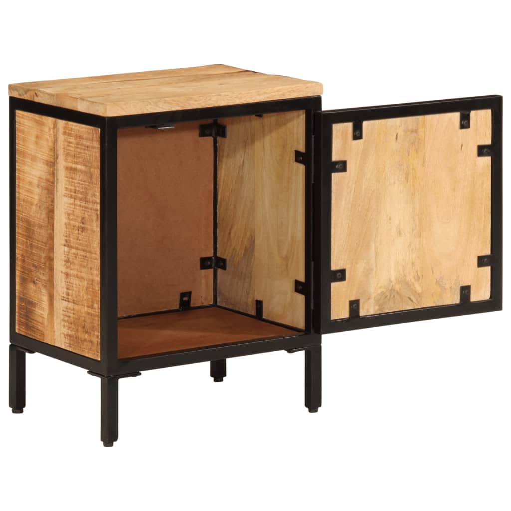 vidaXL Bed Cabinet - Rectangular Nightstand, 15.7"x11.8"x20.7", Solid Rough Mango Wood, Brown, Iron Legs for Bedroom/Living Room