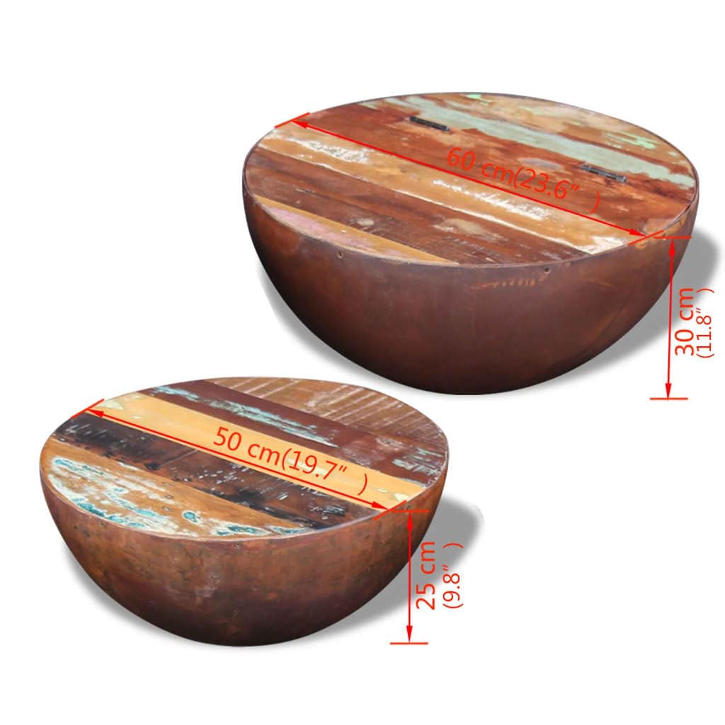 vidaXL Two-Piece Square Coffee Table Set - Bowl Shaped with Solid Reclaimed Wood Top and Stable Steel Frame, Multicolor Brown