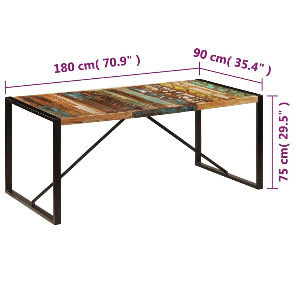 vidaXL Solid Reclaimed Wood Dining Table with Powder-Coated Steel Legs, Handmade, Sustainable, Antique Furniture Ideal for Interior Spaces, Multicolour Black