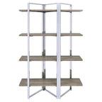 Acme Libby 4 Fixed Wooden Shelves Rectangular Bookshelf in Chrome Metal
