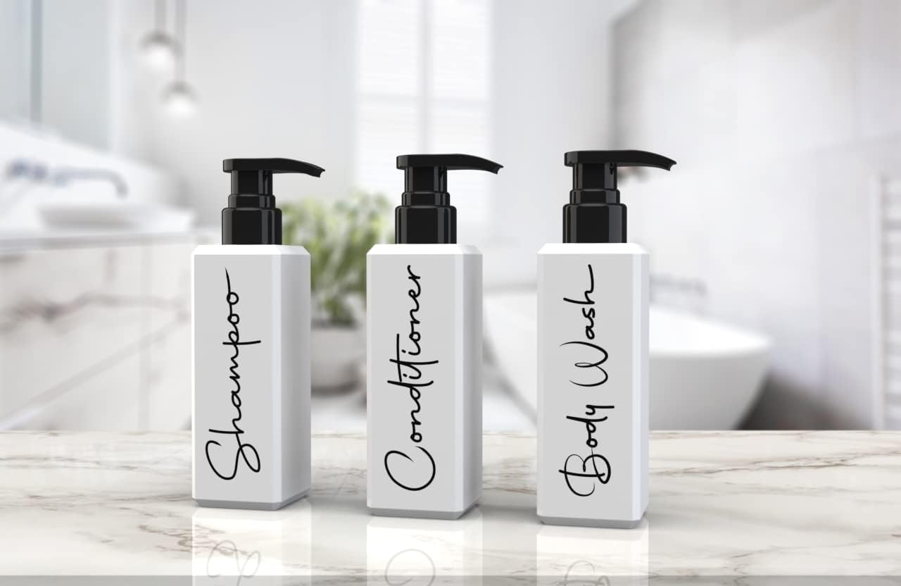 TwoP Brands Luxury Shampoo & Conditioner Dispenser Set - 3 Refillable Pump Bottles - White - Model shco2