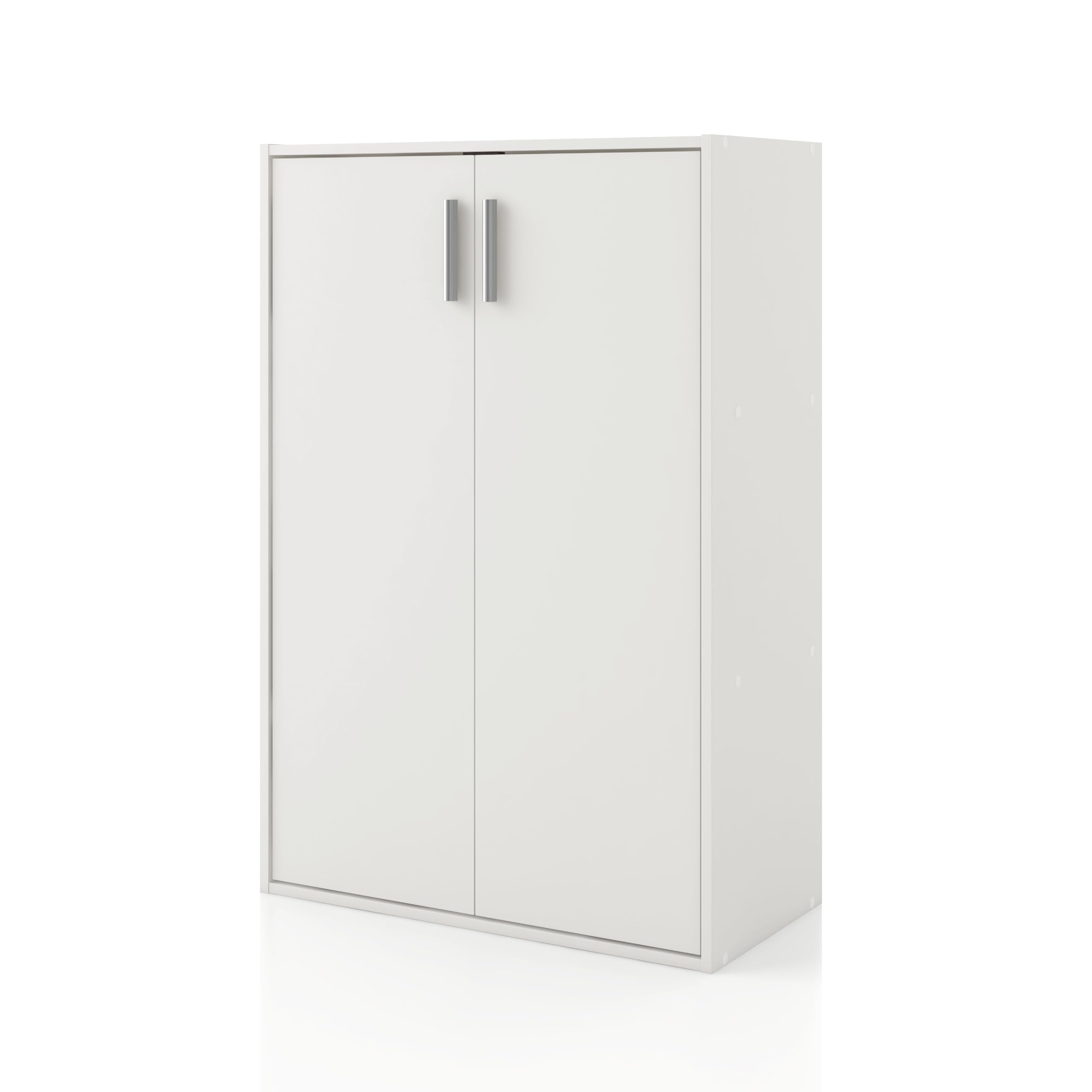 Homes: Inside + Out Apexa 3-Tier Stackable Wood Bookcase With Doors, Cube Storage Organizer Shelves, Small Food Pantry Cabinet, Dorm Teen Room Decor & Bedroom, Home Office, Kitchen, White
