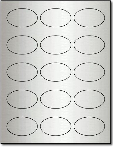 1 7/16 X 2 3/8 Oval Silver Foil Labels For Laser Printers - 10 Sheets / 150 Labels