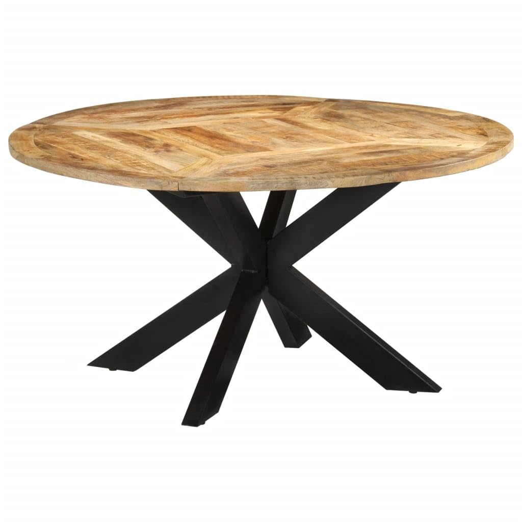 vidaXL Solid Mango Wood Round Dining Table - 59.1" Diameter with Iron Frame for Kitchen, Living Area, Brown
