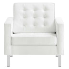 Modway Eei-3391- Loft Tufted Button Faux Leather Upholstered Accent Armchair In Silver White