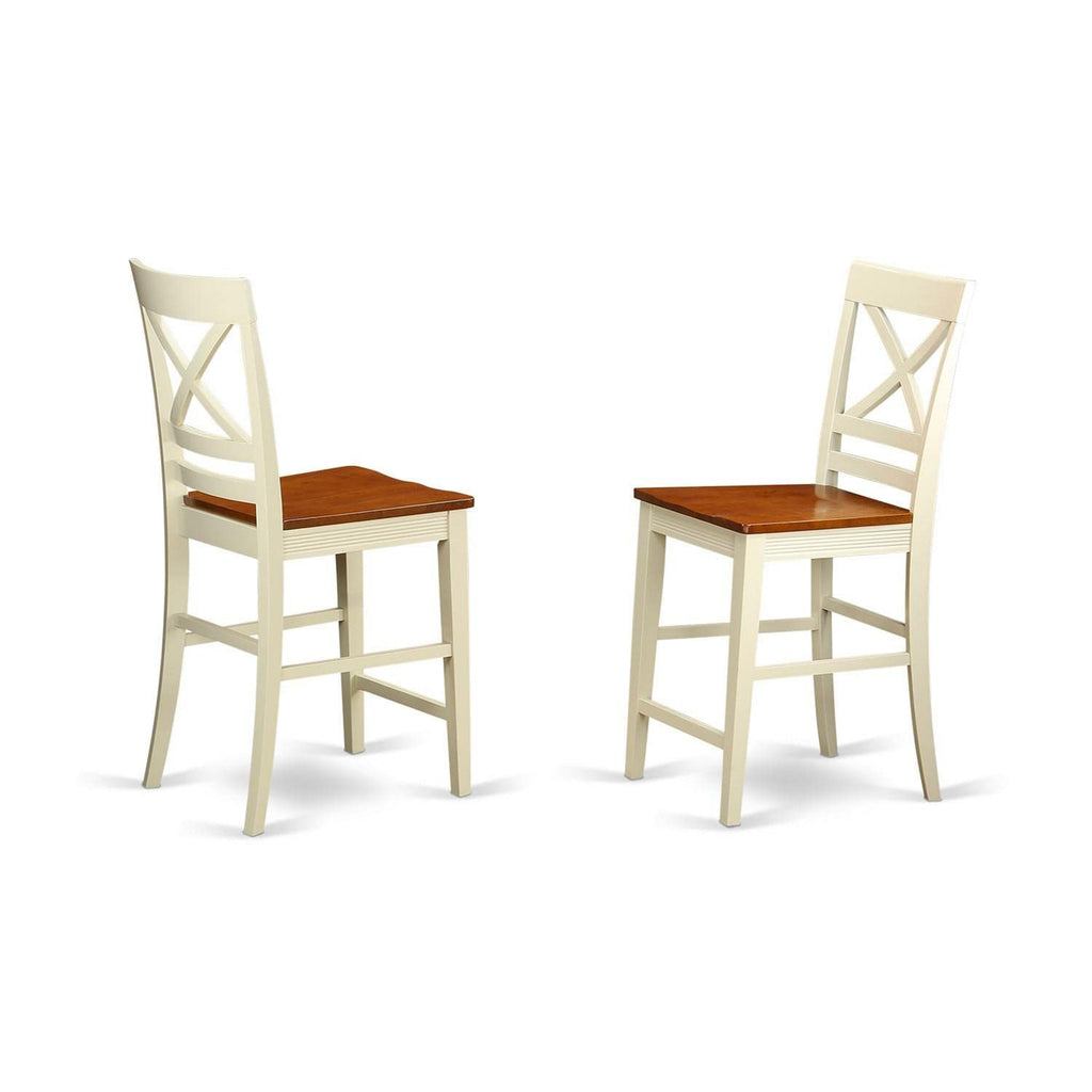 East West Furniture JAQU3-WHI-W 3 Piece Counter Height Dining Table Set Contains a Round Wooden Table with Pedestal and 2 Kitchen Dining Chairs, 36x36 Inch, Buttermilk & Cherry