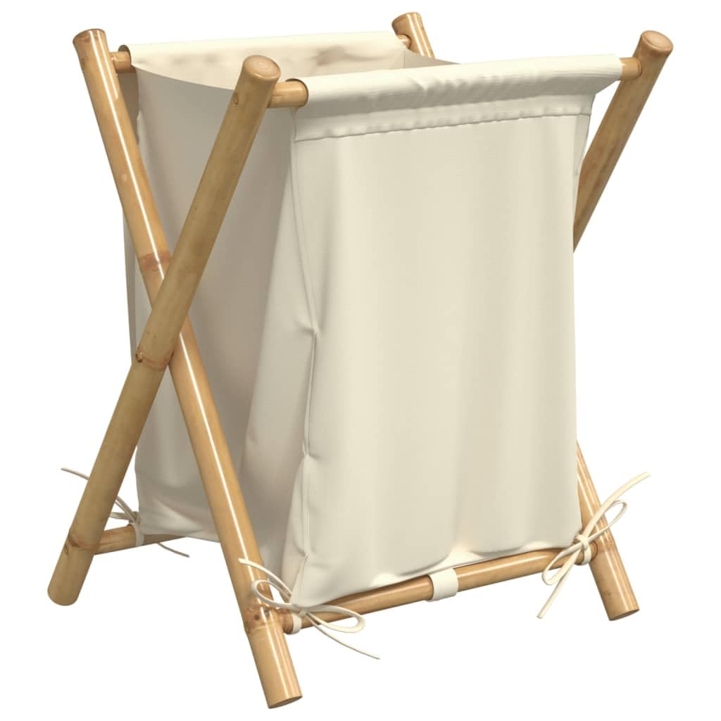 vidaXL Bamboo Laundry Hamper - Cream White Basket, Foldable, Breathable Fabric, Spacious Interior, 45x55x63.5 cm for Bedroom/Laundry Room, 368035