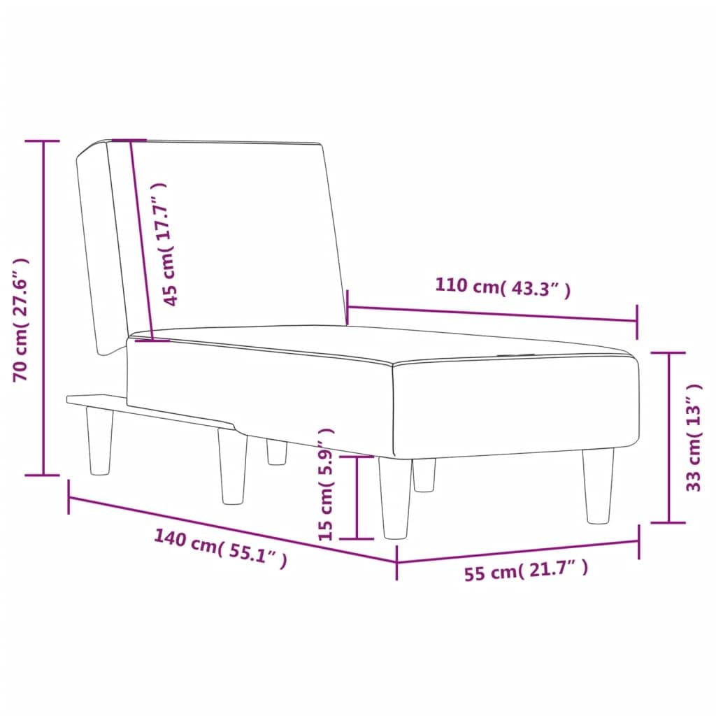 vidaXL Modern Light Gray Reclining Chaise Longue - Fabric and Plywood Construction, Foam-Filled, Easy Maintenance