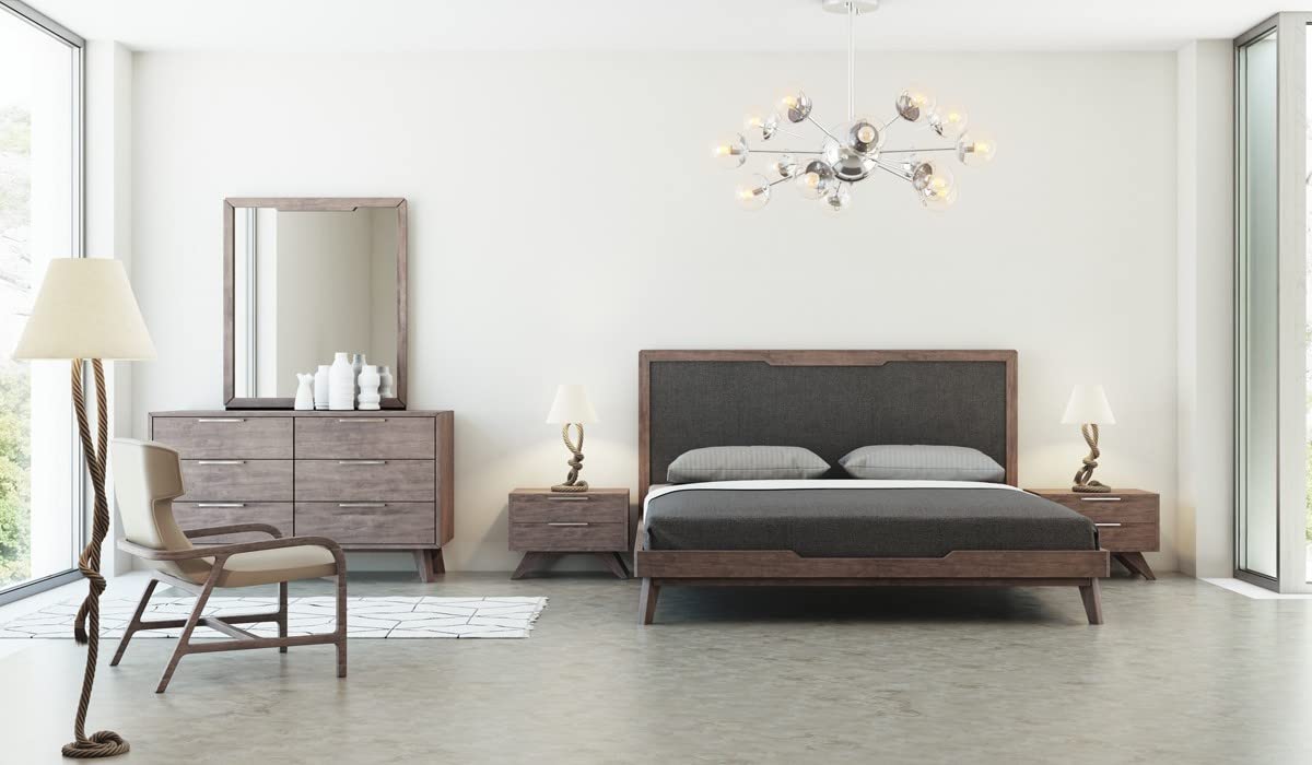 HomeRoots Veneer, Stainless Steel, Solid Wood Modern Walnut Brown Nightstand with Two Drawers