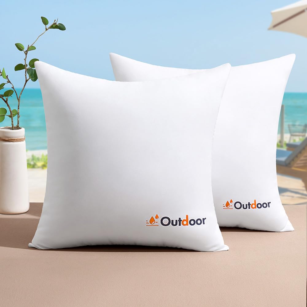 Miulee Pack Of 2 18X18 Outdoor Waterproof Throw Pillow Inserts, Decorative Water-Resistant Pillow Cushion For Patio Garden