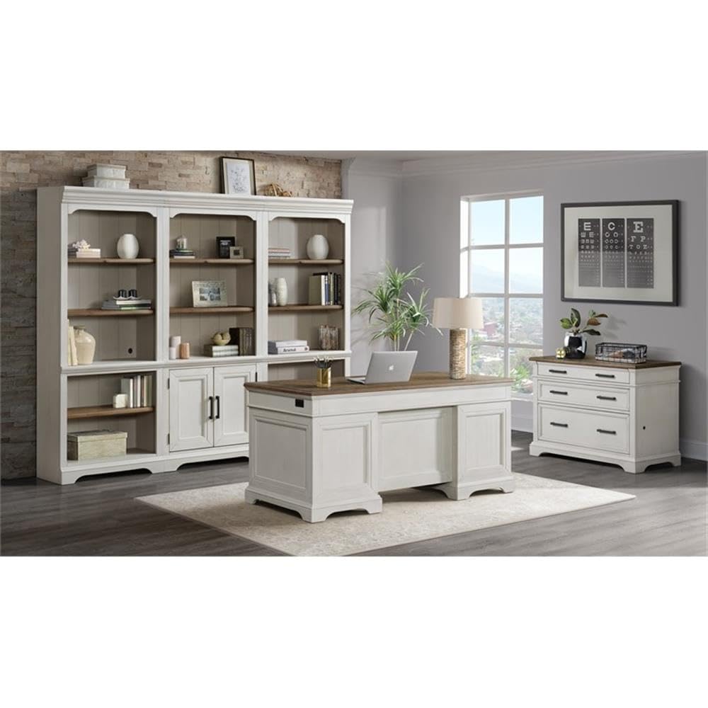 Intercon Drake Home Office 76" Wide Bunching Bookcase with Door, Rustic White & French Oak